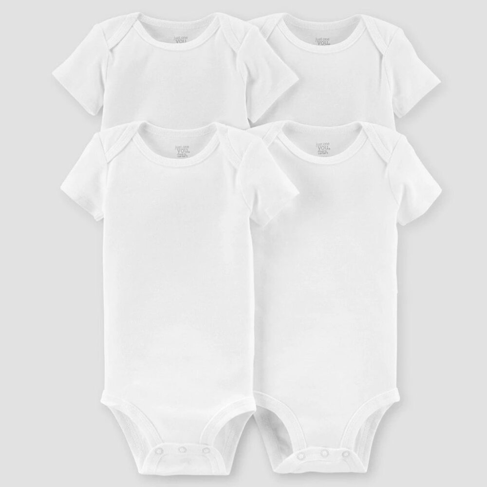 Carter's Baby Newborn White Short Sleeve Bodysuits 4 Pack NB Onesies Cotton